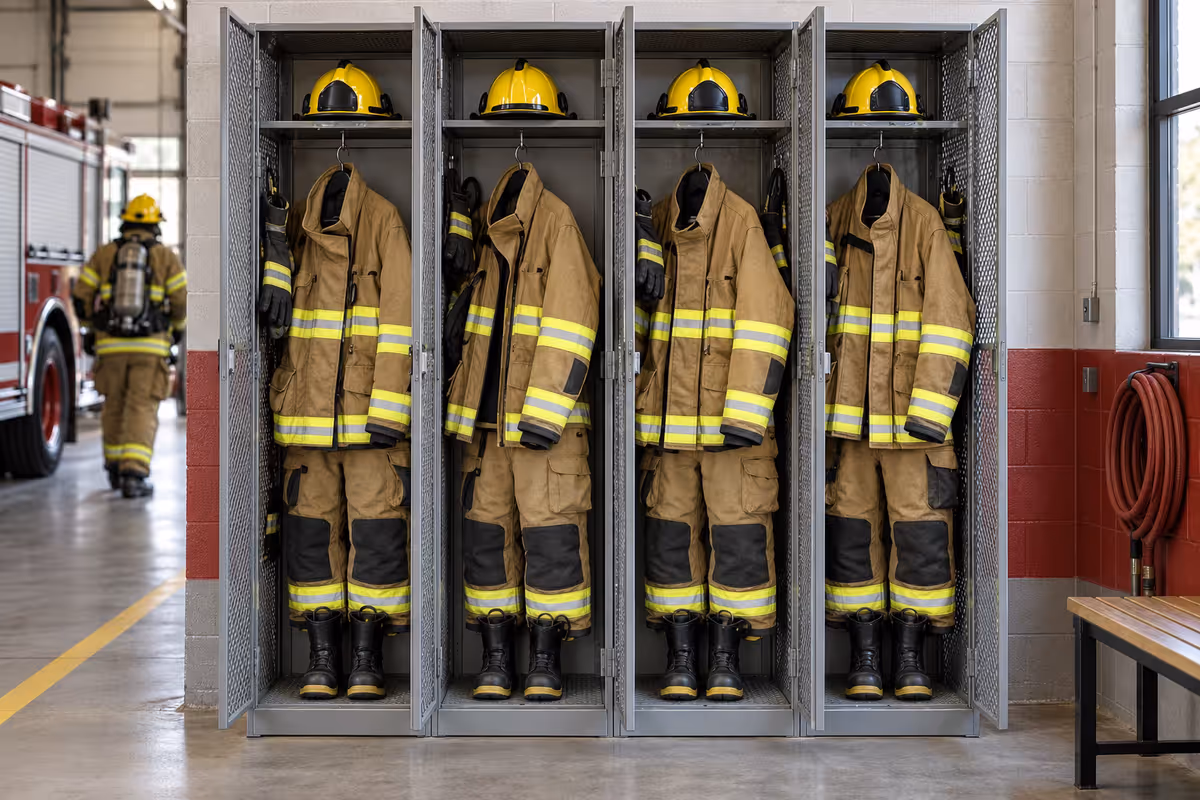 Gabinete abierto de rejilla para traje de bombero