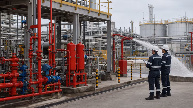Sistema de espuma AFFF y diluvio en instalación petroquimica industrial