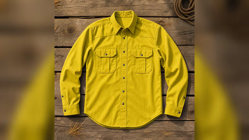 Camisola forestal amarilla de meta-aramida sobre una mesa de madera