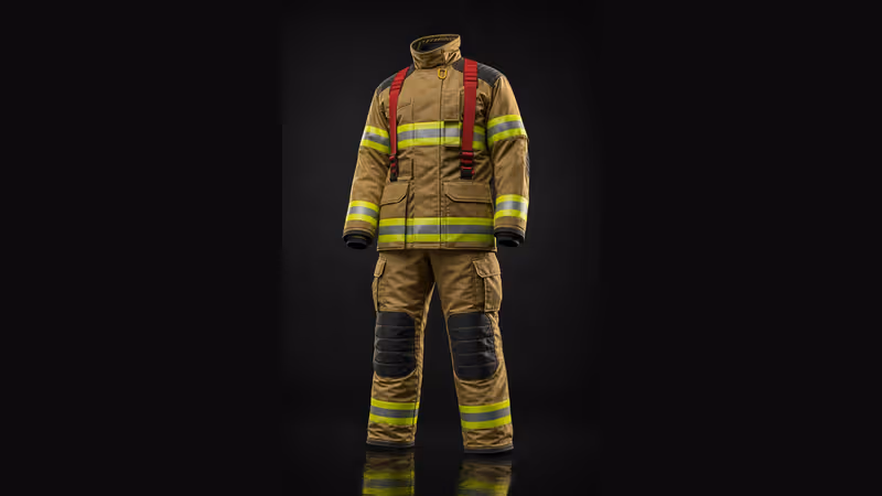 Traje de bombero estructural: chaquetón y pantalón de tres capas con cintas reflejantes