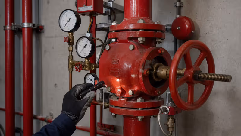 Válvula de alarma de rociadores inspeccionada conforme a NFPA 25