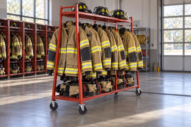 Gabinete para traje de bombero Ready Rack móvil y autoportante