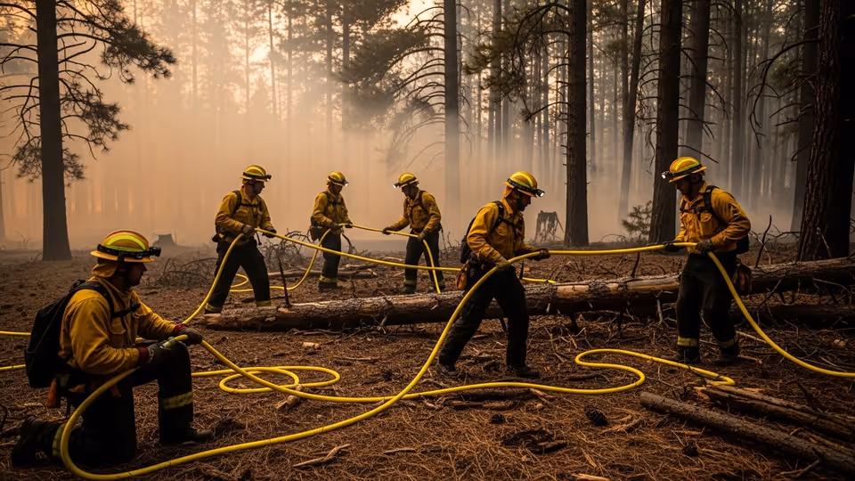 Manguera de ataque contra incendios en operación industrial