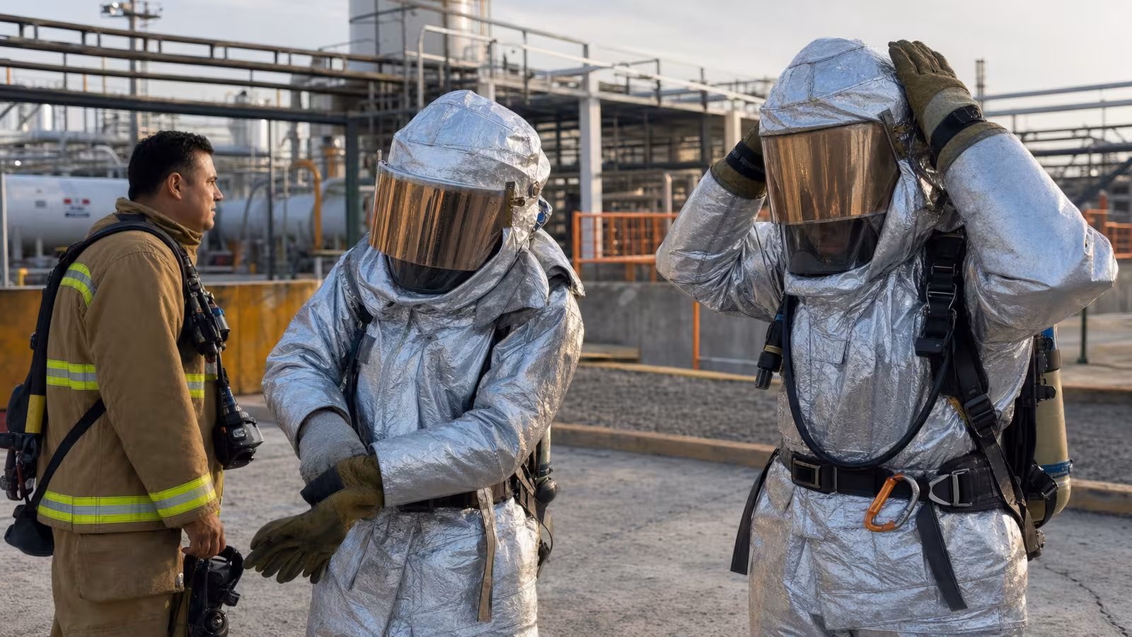 Traje de aproximación aluminizado para bomberos en industria de petroleo y gas