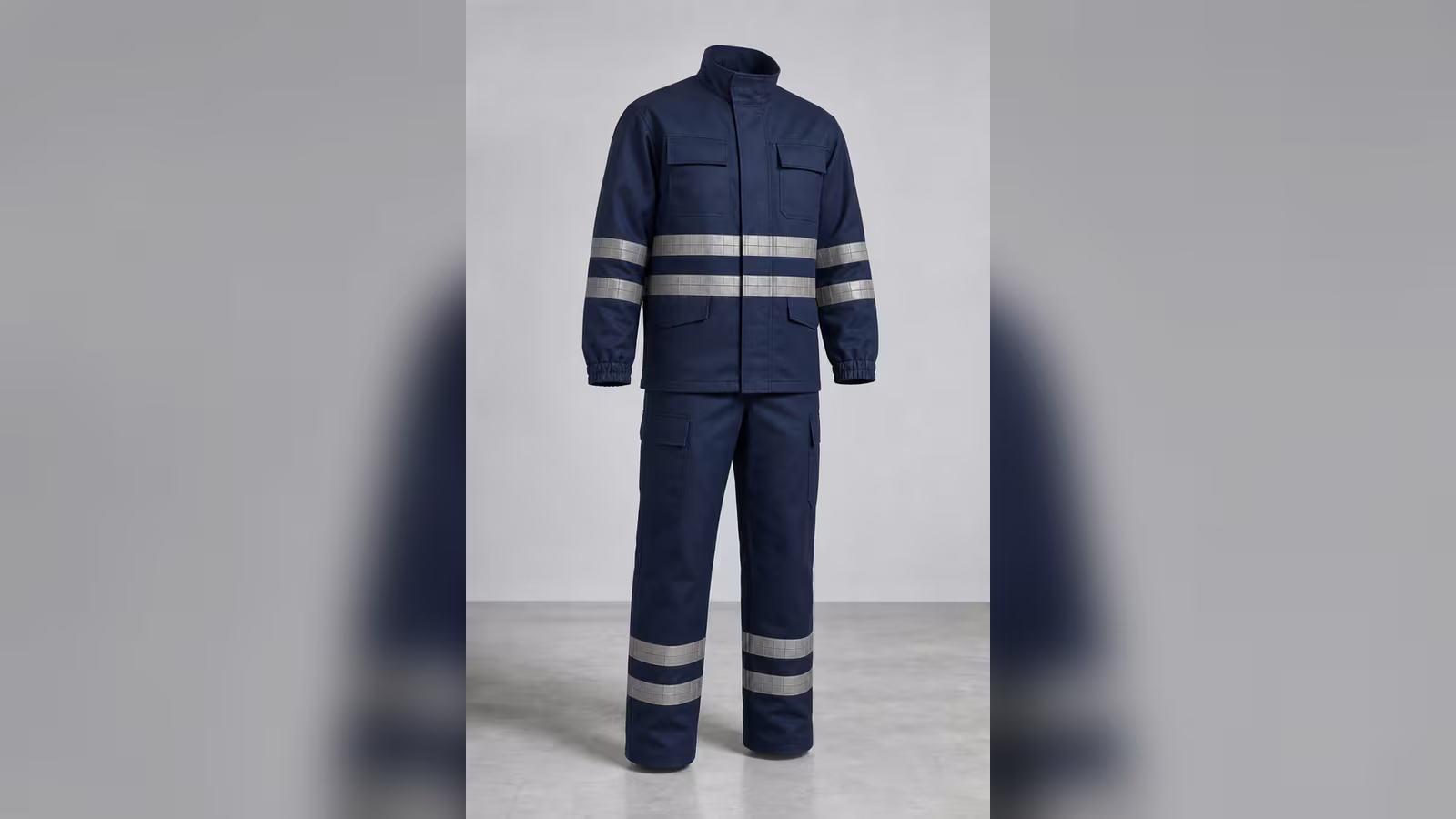 Conjunto de brigadista contra incendio azul marino con cintas reflejantes para brigada industrial