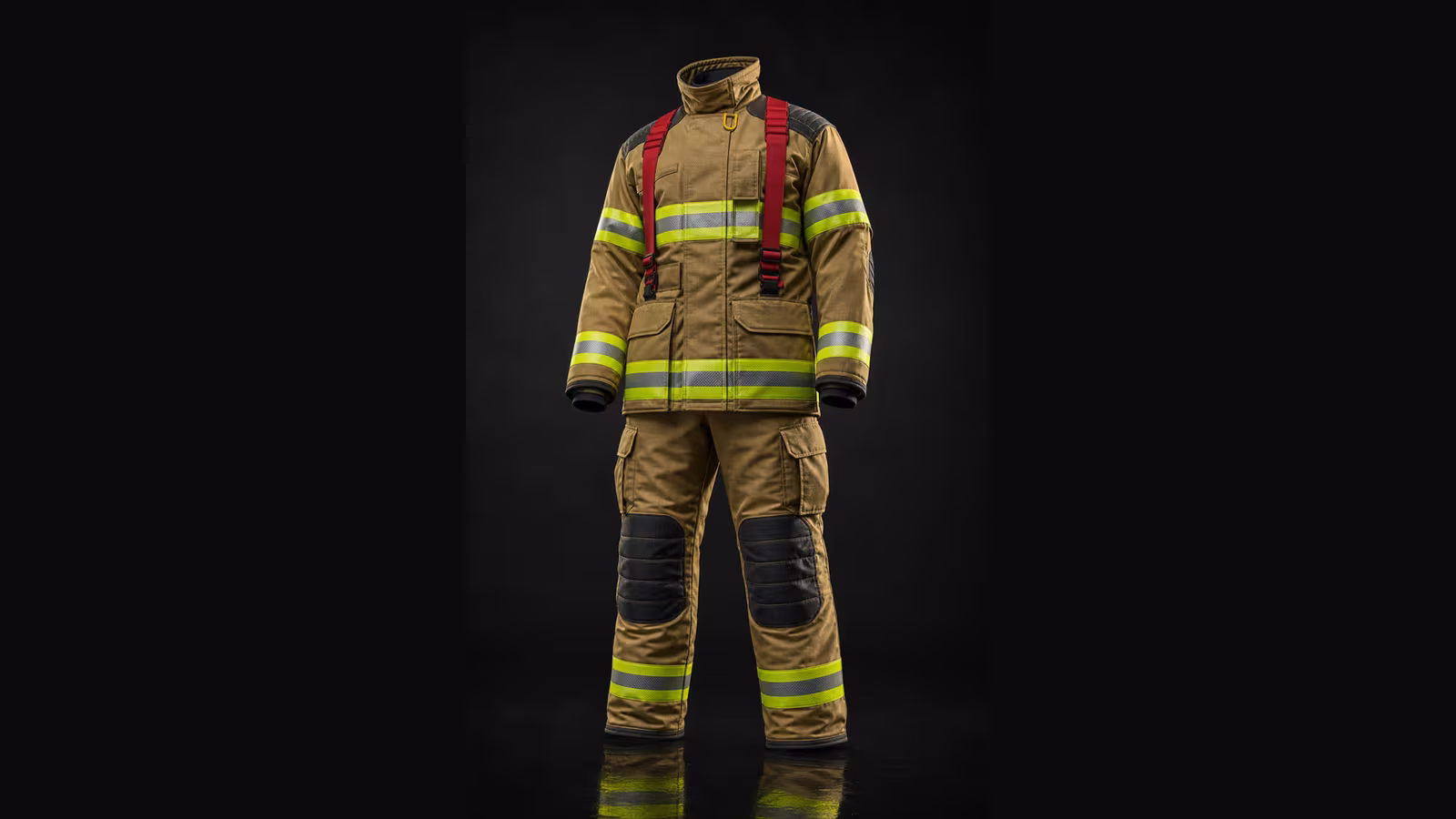 Traje de bombero estructural: chaquetón y pantalón de tres capas con cintas reflejantes