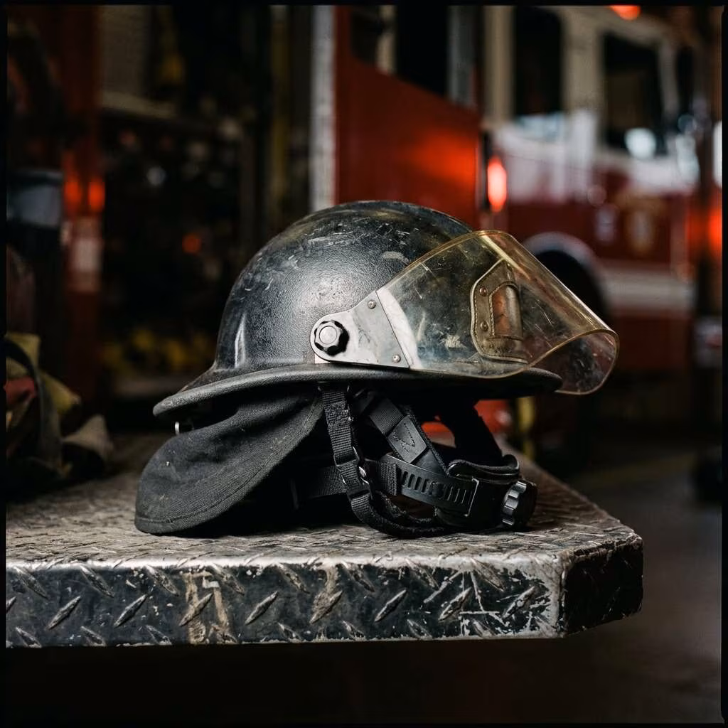 Casco de bombero negro con careta