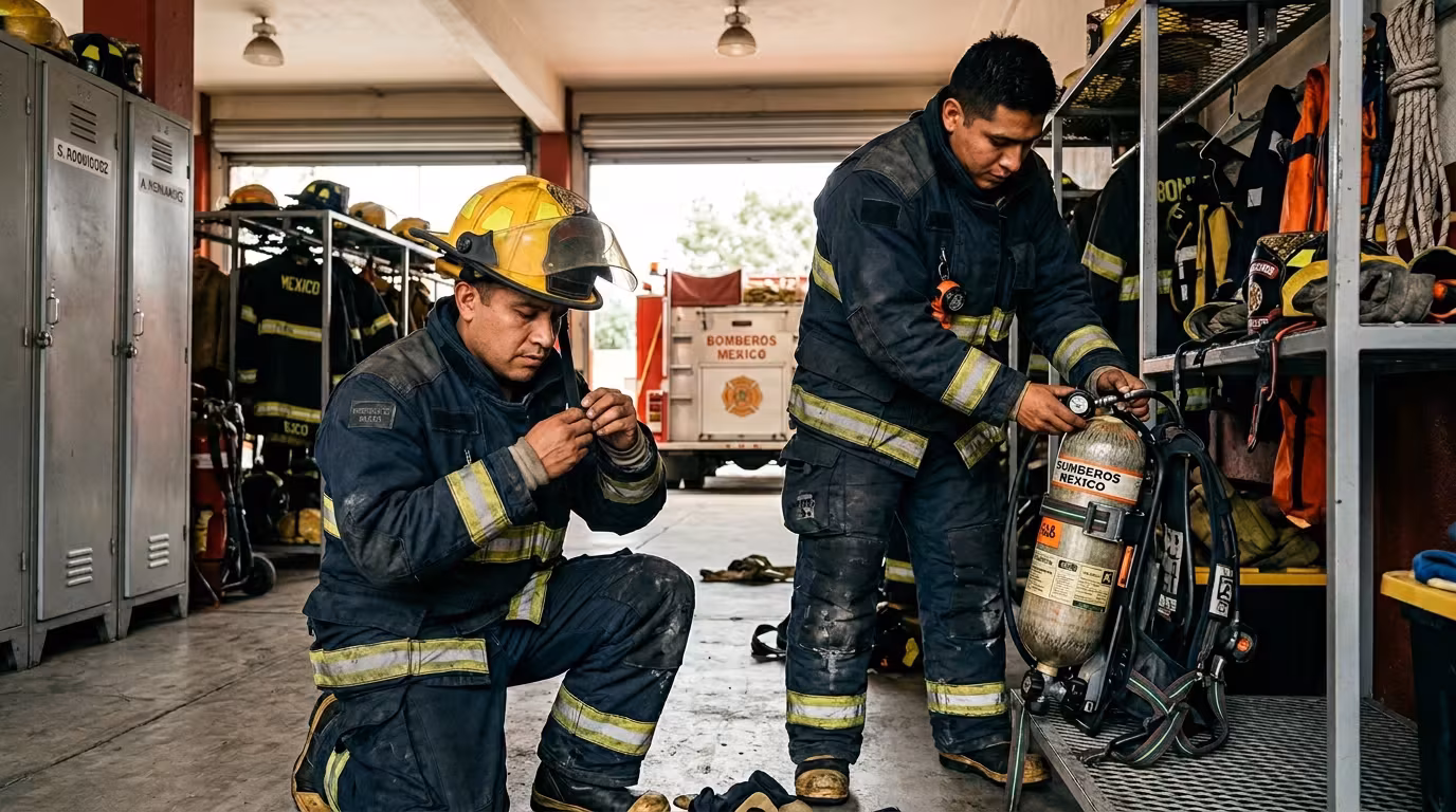 Bombero con equipo de respiración autónoma