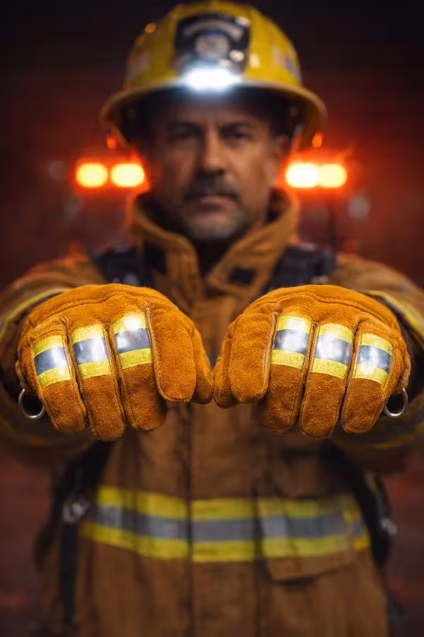 Guantes de bombero en operación