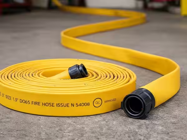 Sistema de mangueras contra incendios industrial instalado en planta de producción